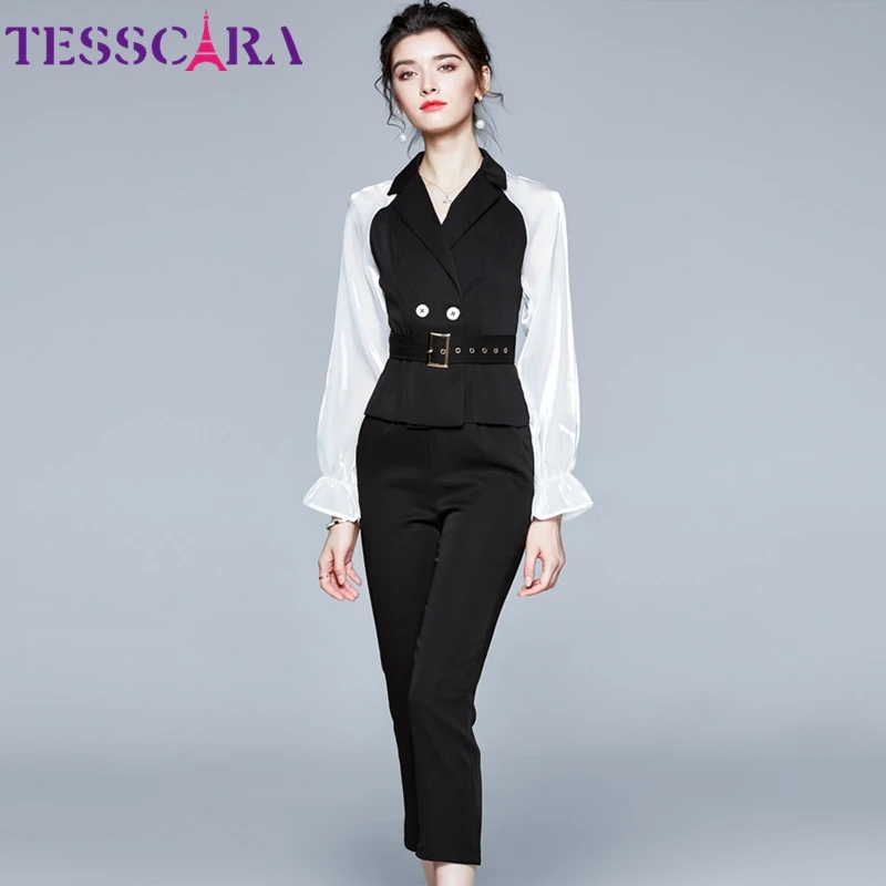 TESSCARA для женщин осень элегантный пиджак штаны Детский ансамбль Комплект Женская