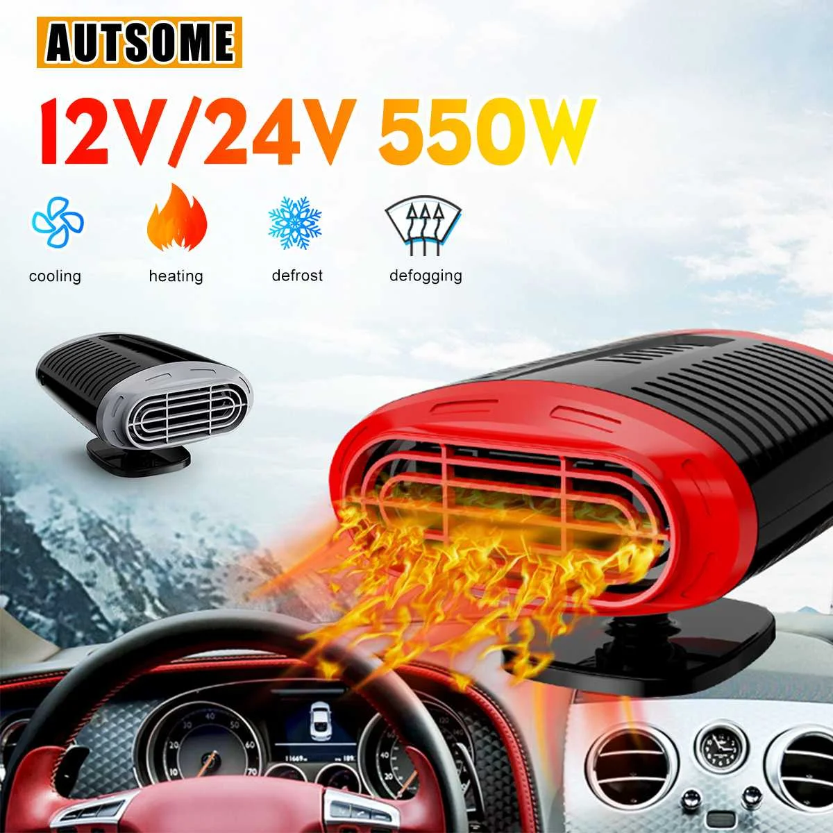 

12V 24V 550W 360° Portable Car Truck Air Heater Adjustable Electric Cooling Heating Warmer Fan Windscreen Defogging