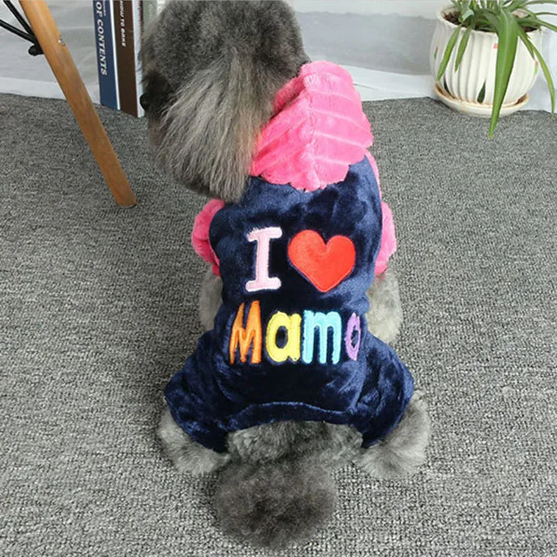 Dog Puppy Jumpsuit Hoodies Indoor Clothes Winter Warm Flannel Pajamas Pjs for Small Dogs Cat Clothing I Love Mama Pet Costume |