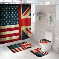 eagle head flag bath shower curtains 4 pcs set toilet cover lid carpet shower room floor rug colorful bathroom usa flag mat