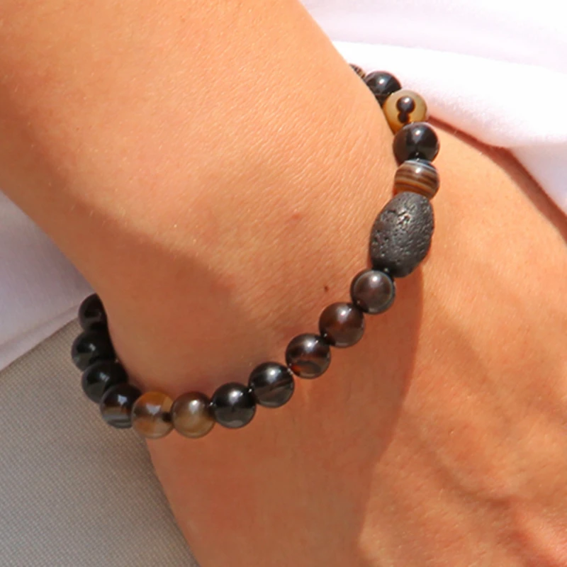 Простой дымчатый натуральный Агатовые Бусины Браслет Из Черной Лавы Бусы