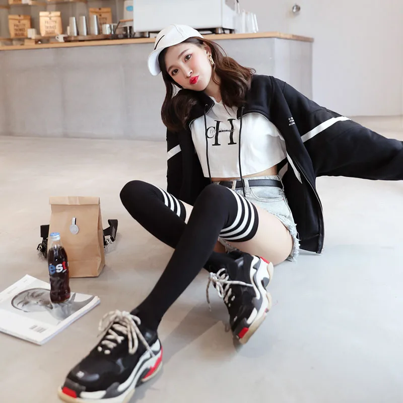 Облегающие высокие носки гольфы сексуальные женские хлопковые выше колена