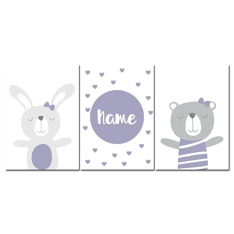 

Custom Name Poster Baby Nursery Wall Art Canvas Poster Cartoon Prints Painting Nordic Kids Decoration Picture Girl Bedroom Decor