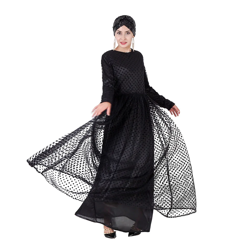 2019 Черные Сетчатые мусульманские платья Абаи Maxi Dress Vestidos кардиган кимоно с