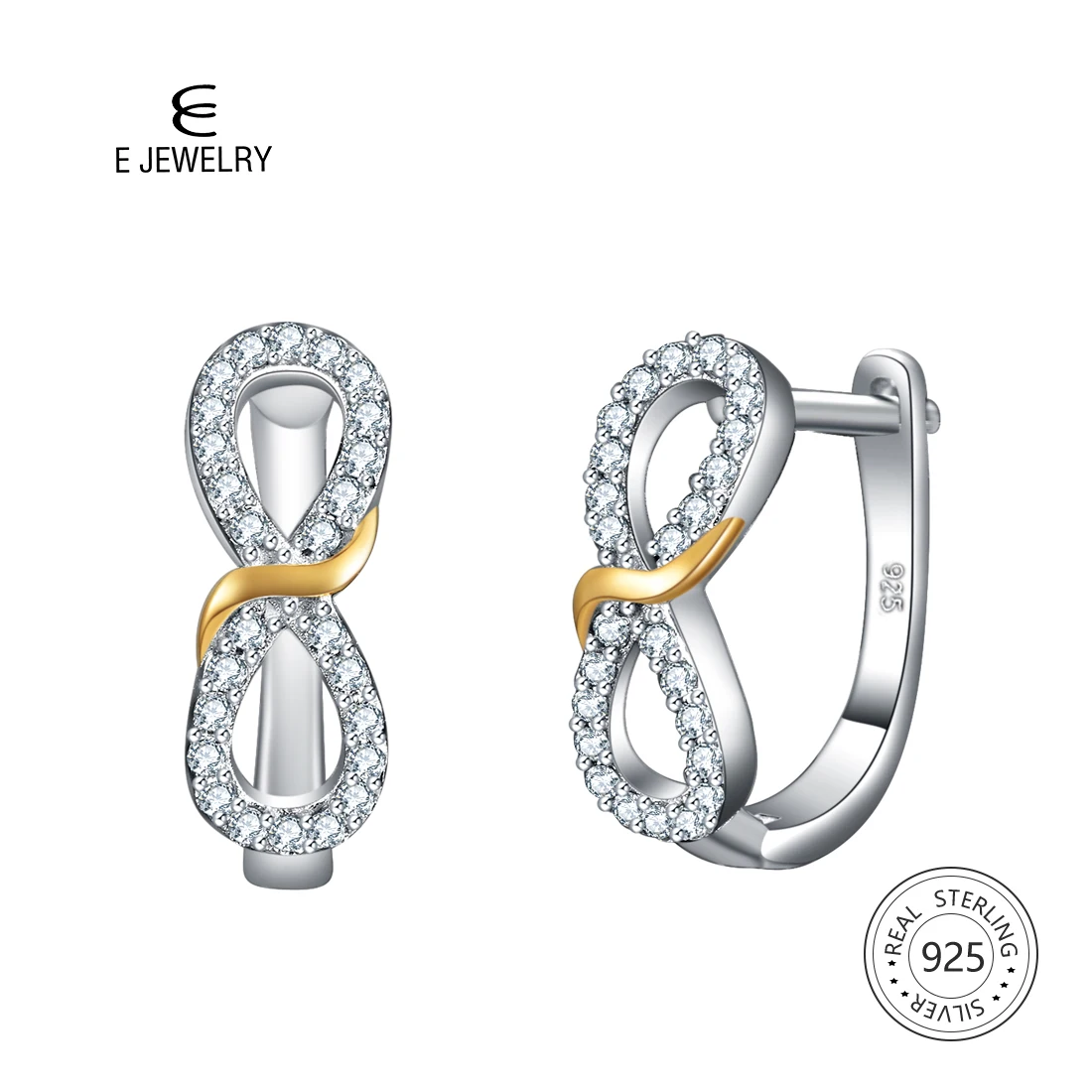 Серьги-гвоздики в виде знака бесконечности серебряные украшенные золотым