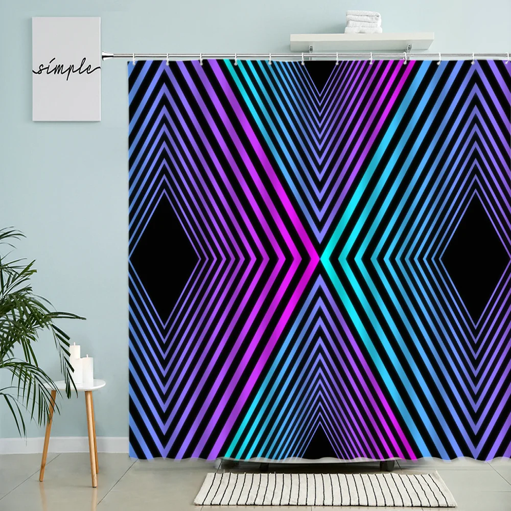 

Красочная Геометрическая занавеска для душа полосы абстрактный узор черный фон декор для ванной комнаты с крючком подвесной экран моющийс...