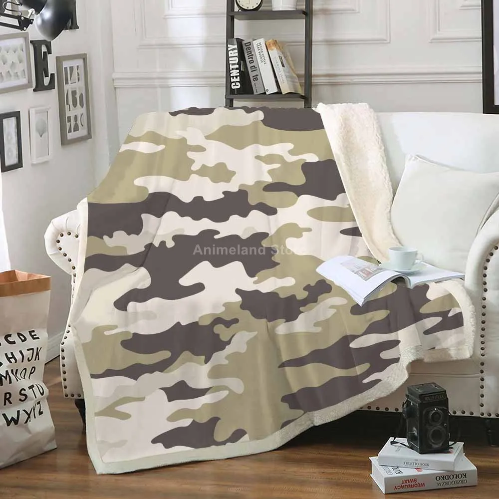 Camouflage Pattern Fleece Blanket Fashion Square Bedspread Velvet Plush Soft Comfortable Camping Aircraft Blankets Home Decor | Дом и сад
