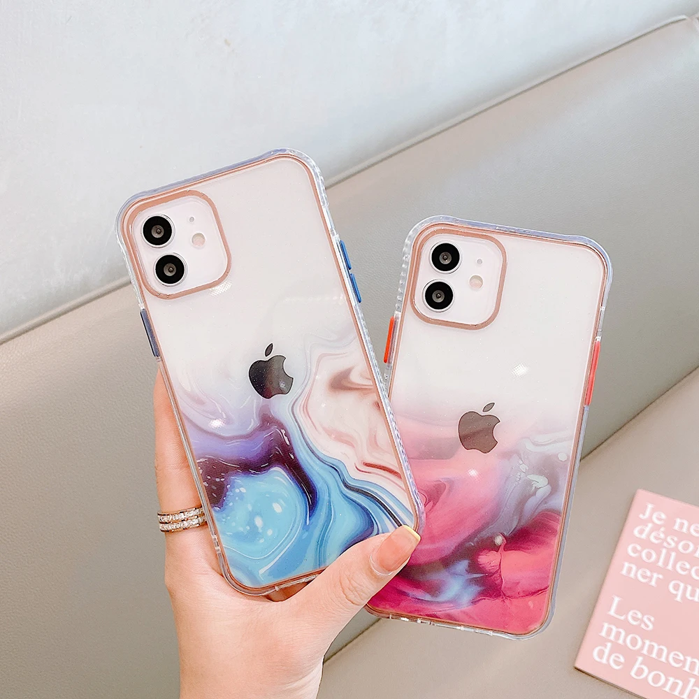 

Watercolor Painting Transparent Phone Case for IPhone 11 12 Pro Max Shockproof Cover Coque for IPhone X XR XS Max 7 8 Plus Funda