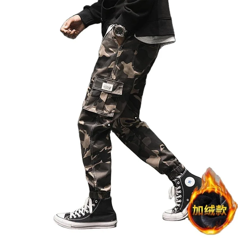 

Camouflage Cargo Pants Men's Loose Fleece Ankle Length Pants Teen Trend Casual Pencil Trousers Multiple Pockets Men Clothing