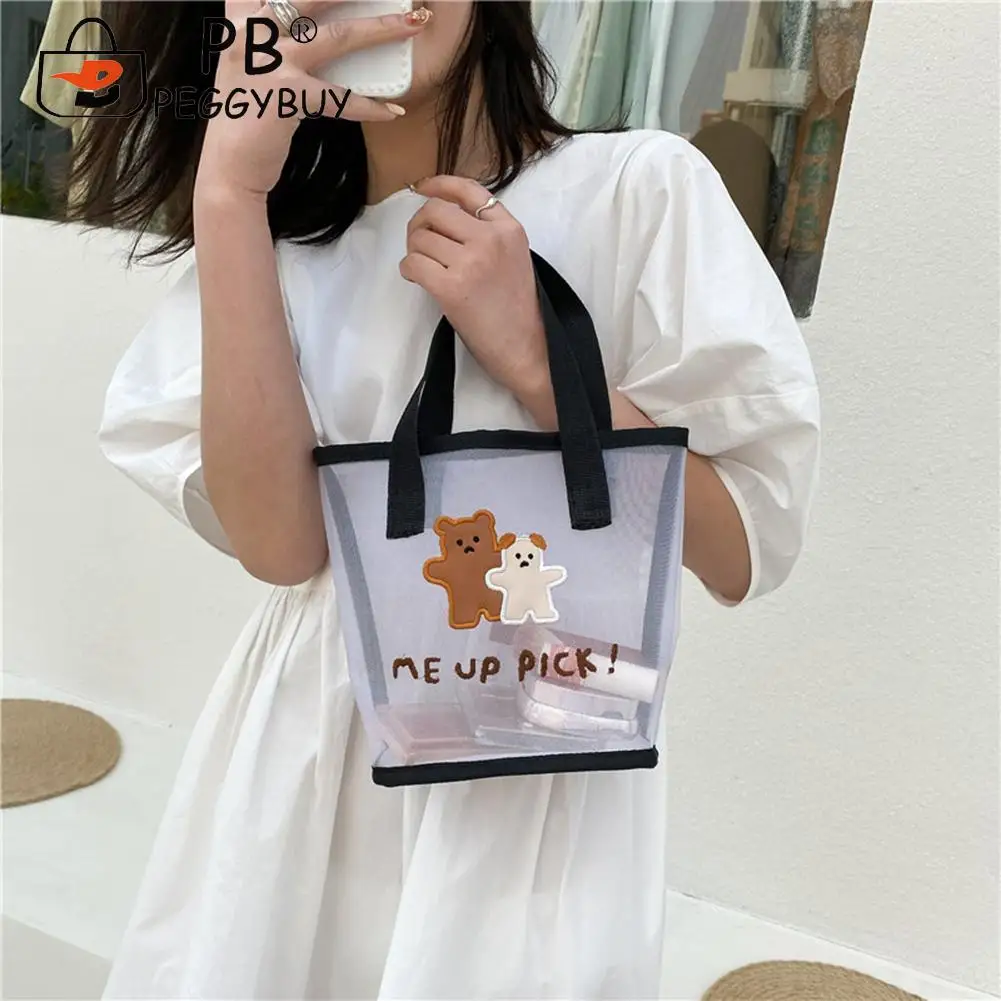 

2021 Casual Women Handbag Cute Bag Purse Shopping Cartoon Bear Tote Handbag Fashion Ladies Transparent Small Purse