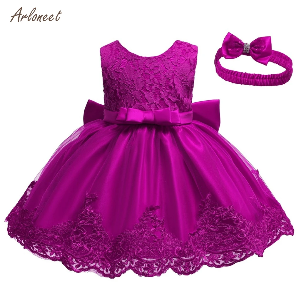 ARLONEET kid baby girls dress Lace Bowknot Princess Wedding Formal Tutu Dress+Headband Set vestido de princesa infantil 2019 | Детская