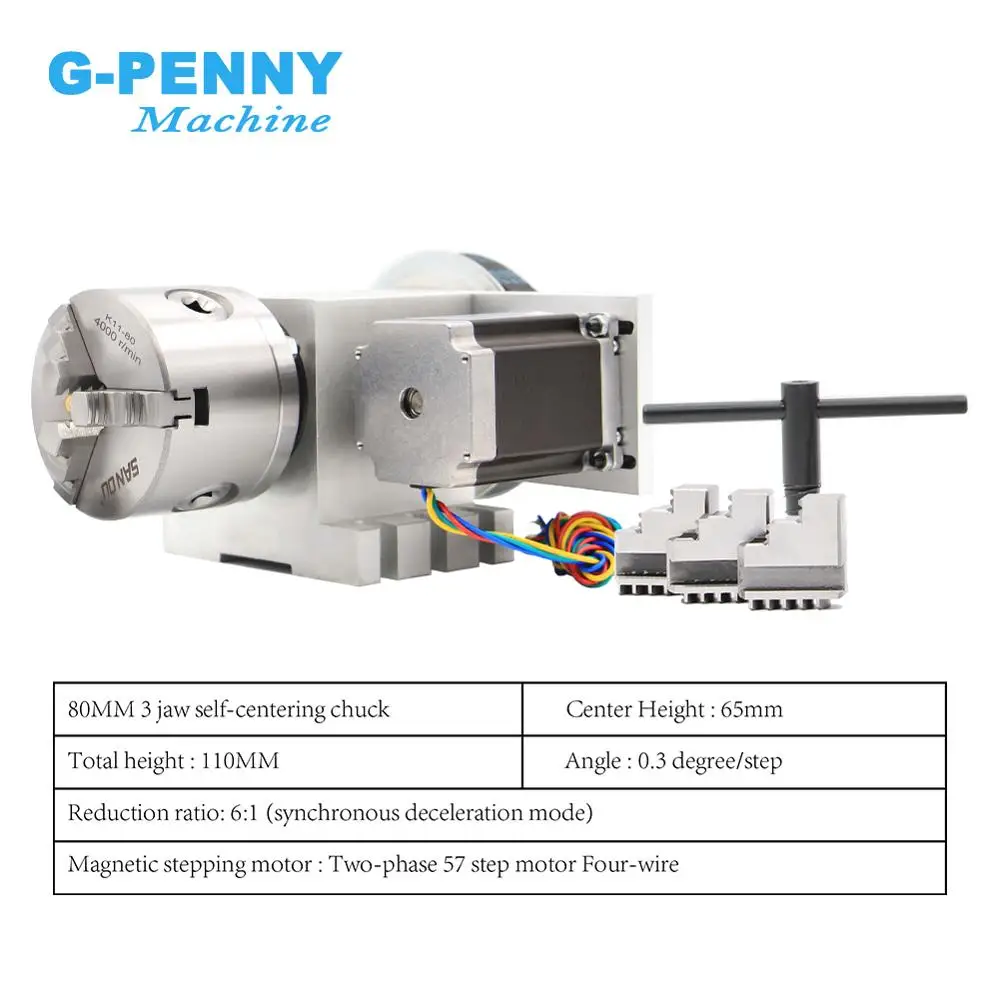 80 мм ЧПУ 4 я ось разделительная головка/ось вращения/комплект осей A Nema23 для мини