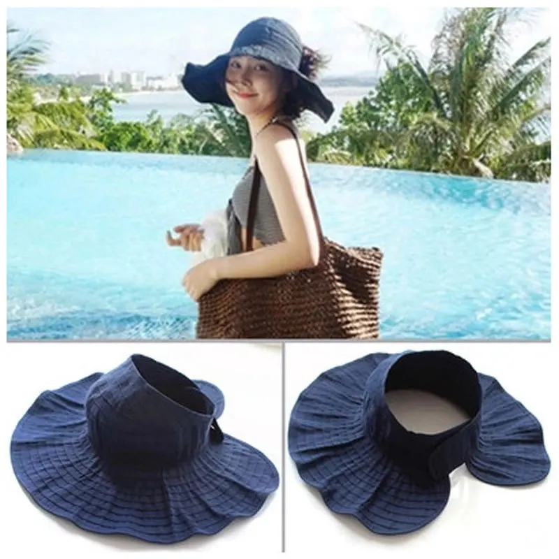 

2020 Women Visor Hats Wide Brim Foldable Sun Hat Large Brim Beach Hatschapeau femme Beach UV Protection Hats Women