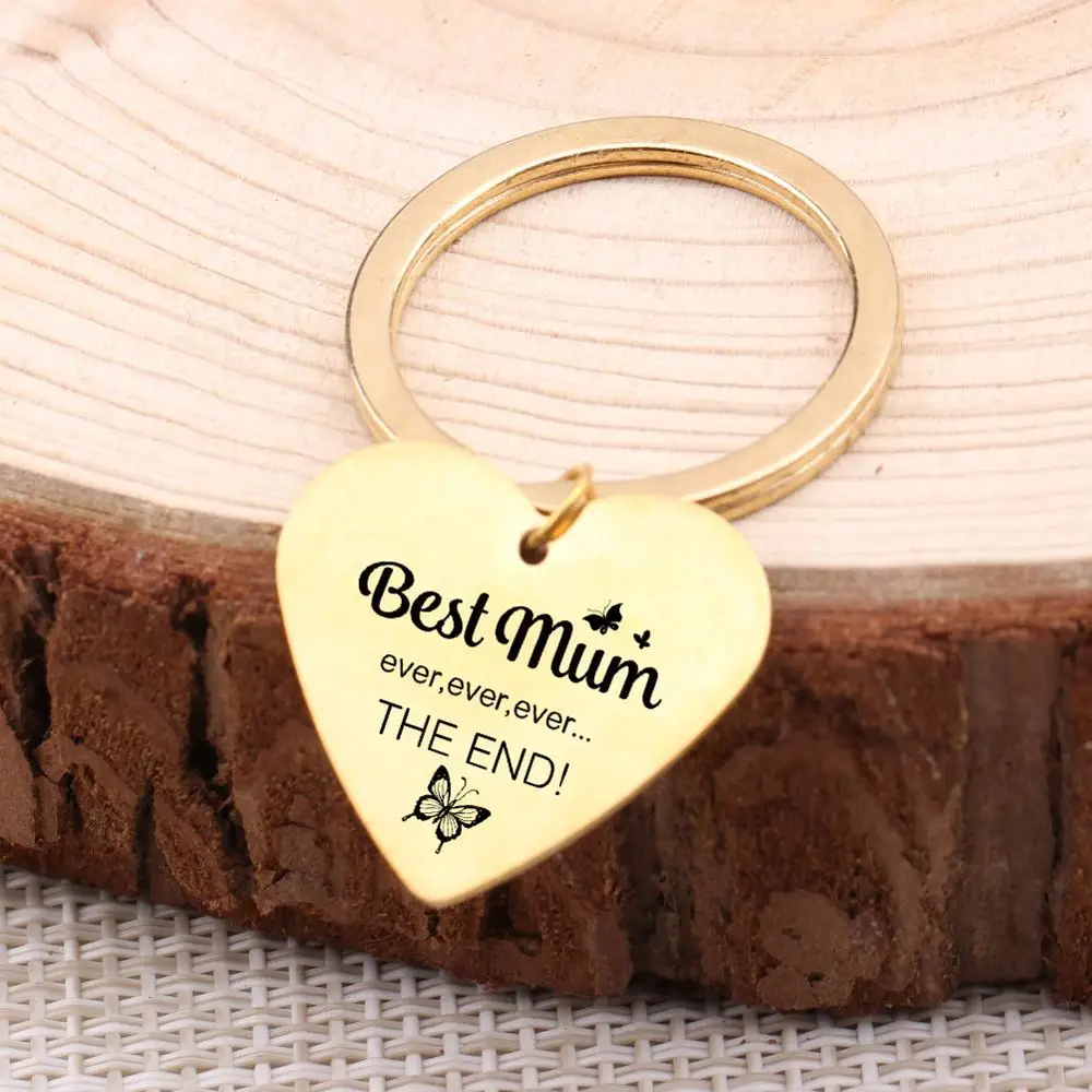 Best Mum Ever The End Keychain Gift To Mom Women Trendy Jewelry Keyring Heart Shaped Pendant Birthday Mother's Day Present | Украшения