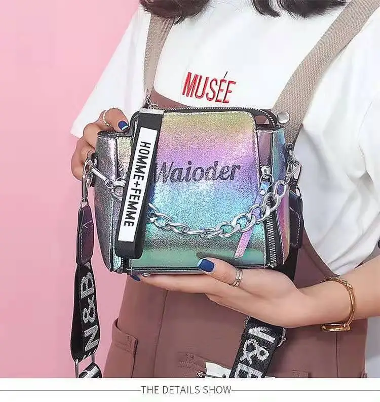 

Fashion Tide Ladies Letter Handbags Wide Strap Chains Shoulder Bag Women Crossbody Bags Bolsa Girls Small Purse