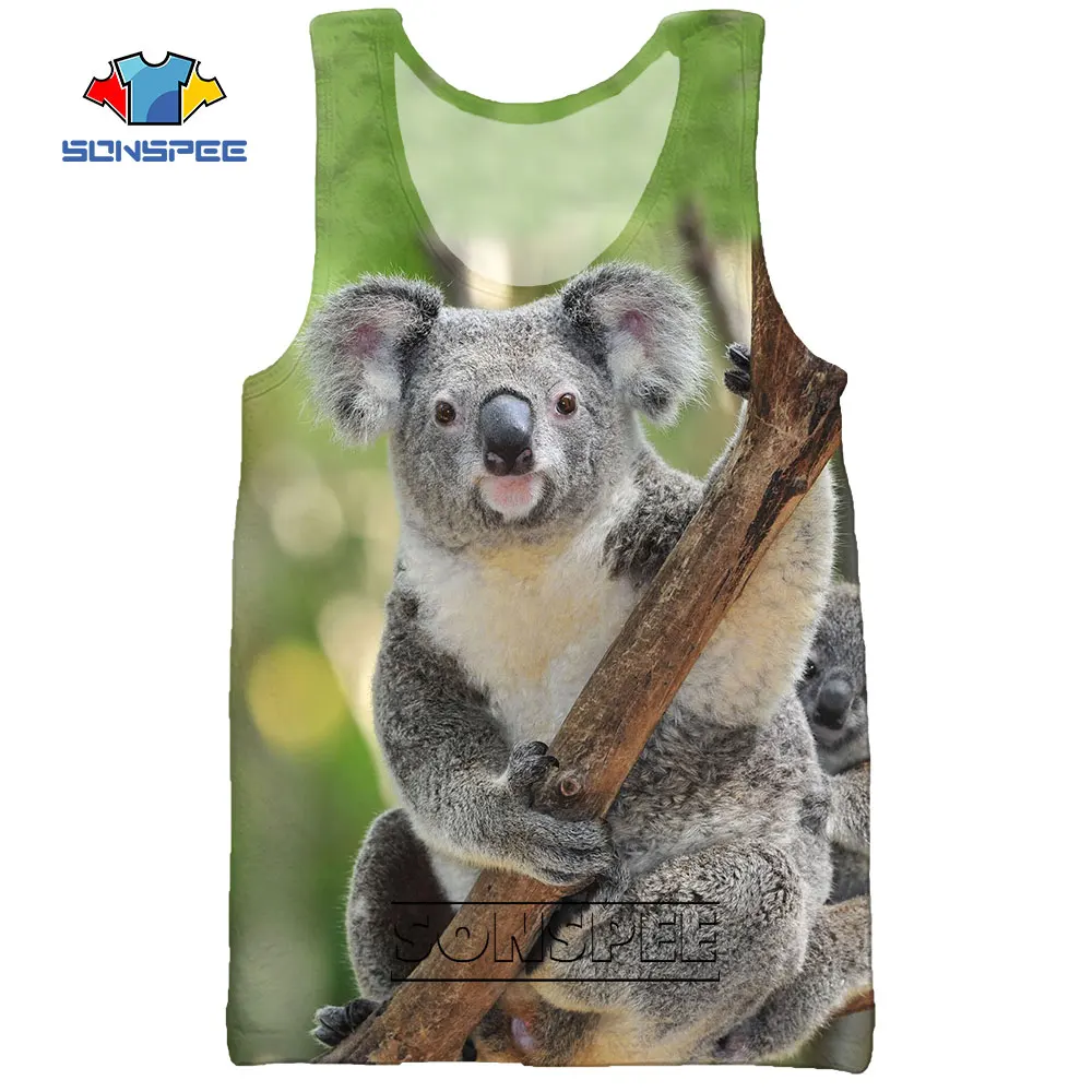 

SONSPEE 3D Print Animal Sleep Koala Summer Beach Men's Tank Tops Cute Harajuku Casual Bodybuilding Gym Muscle Sleeveless Vest