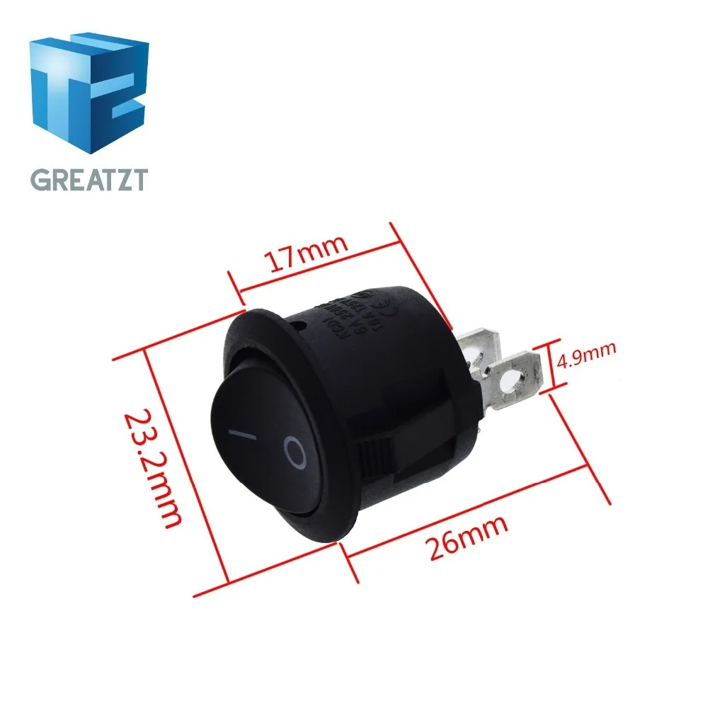 GREATZT 10 шт. красный черный белый 20 мм Вкл/Выкл круглый Кулисный тумблер 6A/250VAC 10A 125VAC Пластиковый Кнопочный Переключатель KCD1-105