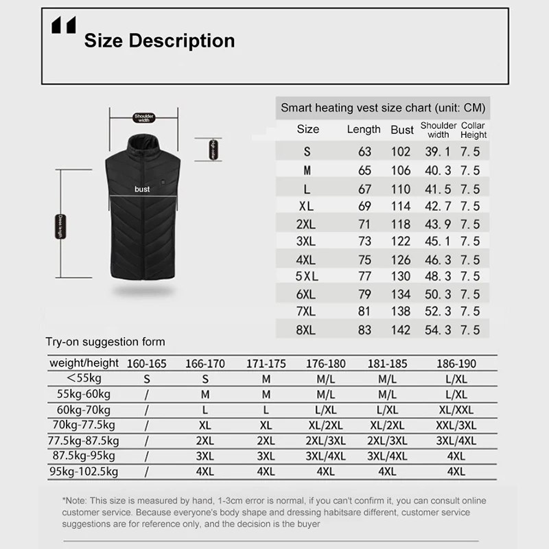 

ZYNNEVA 2021 Heated Vest USB Winter Heating Jacket Men Women Electric Warm Clothing Hunting Fishing Hiking Big Size GC1101H