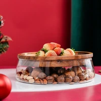 creative glass nut dried fruit storage box container double layer glass dried fruit melon seed nut tray wooden candy storage box