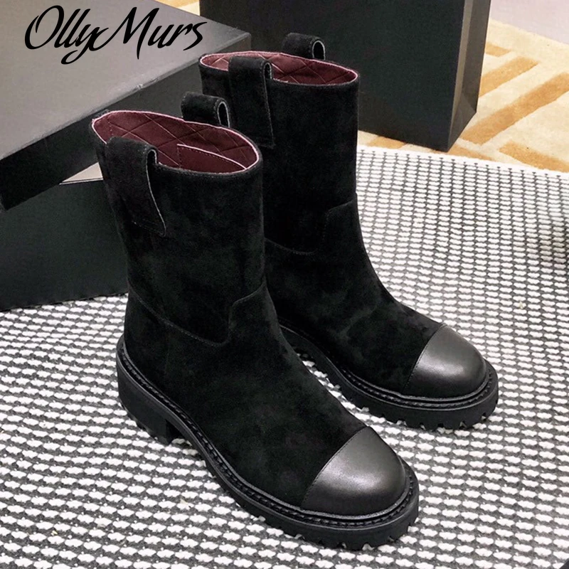 

Ollymurs Boots Sunglasses for Women Brand Designer High Quality Female Shoes Square Heel with Round Toe