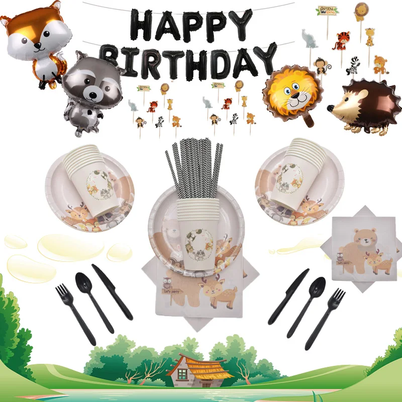 Woodland Animals Bithday Party Supplies Paper Plates Cups Napkins Jungle Safari Decor Animal Forest | Дом и сад