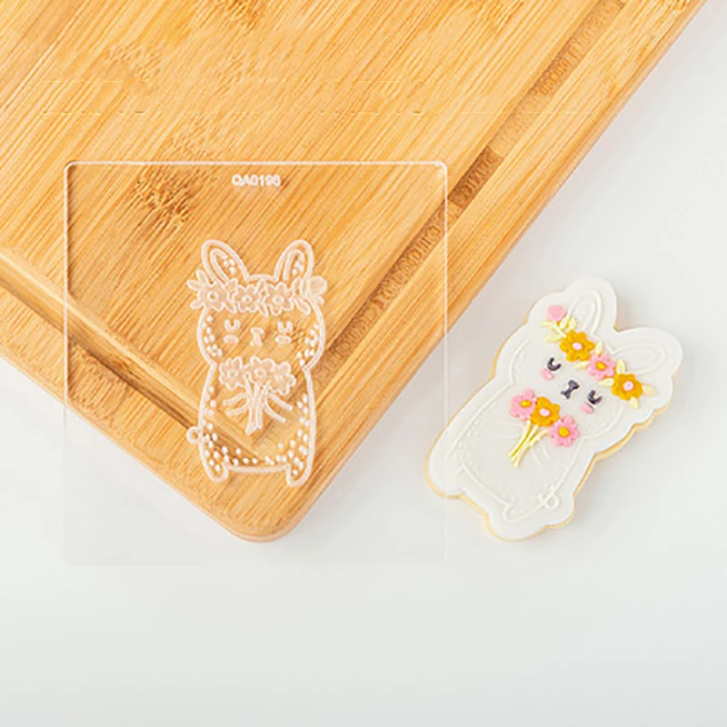 

Acrylic Happy Easter Embossed Mold Fondant Sugar Craft Cookies Embosser Cutter Cute Rabbit Stamp Mold Fondant Cake Tools DIY