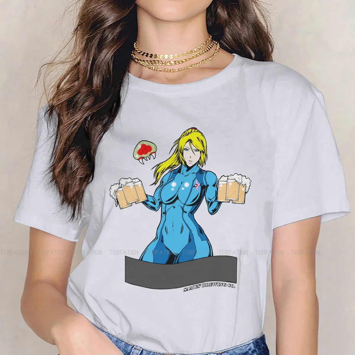 

Футболка для девочек Metroid Samus Aran Game, Женские топы для пивоварения самуса, кавайные футболки в стиле Харадзюку, Женская хлопковая Футболка 4XL