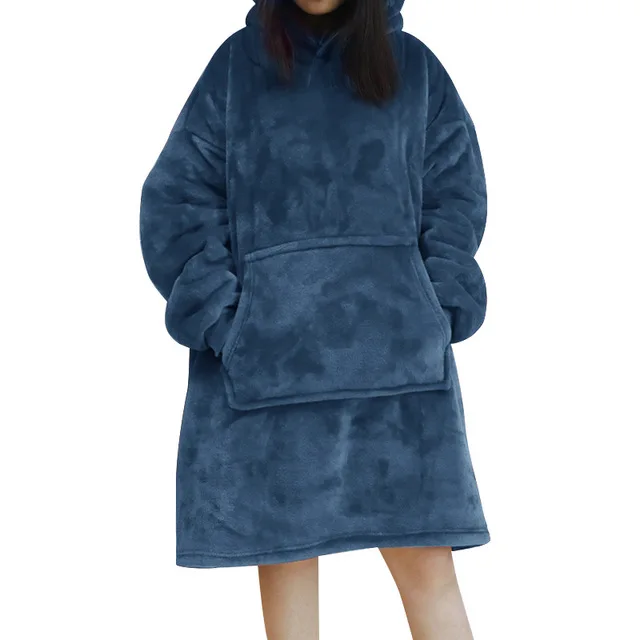 blue Женское одеяло, толстовка, большая, длинная, с капюшоном, зимняя, для улицы, с капюшоном, пальто, теплое, ТВ, одеяло, s, Рождественская одежда, Sudadera Mujer - Цвет: blue
