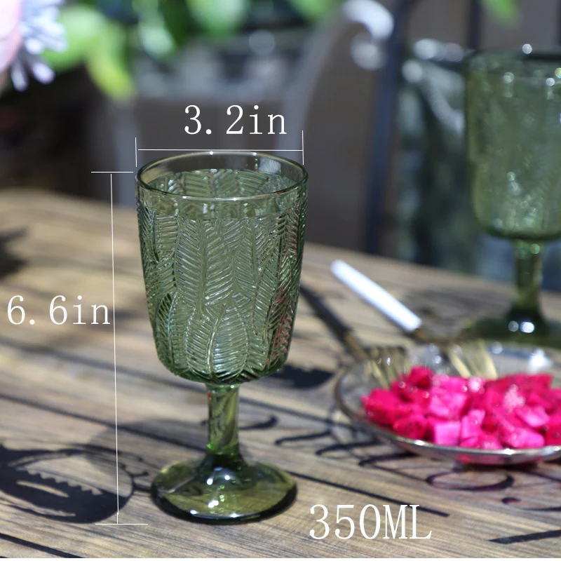 

Colored Glass French Goblet Wedding Decoration Cup 350ML Juice Cup European Embossed Wine Glass Champagne Assorted Goblets Mug