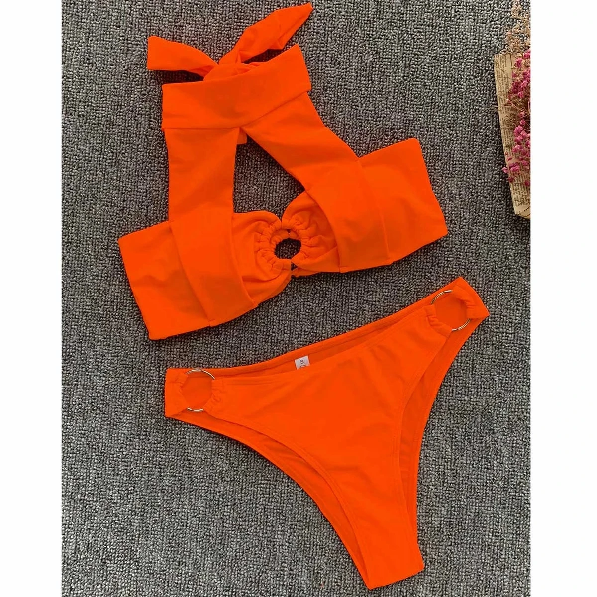 

Solid Swimsuit Halter Bikini Women Thong Swimwear Bandage Swimsuit Push Up Bikini Set Brazilian Biquini Swimming Ring Beachwear