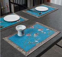 custom fine embroidery peony flower placemat home hotel dining table mat bowl tea set chinese tableware insulation pad