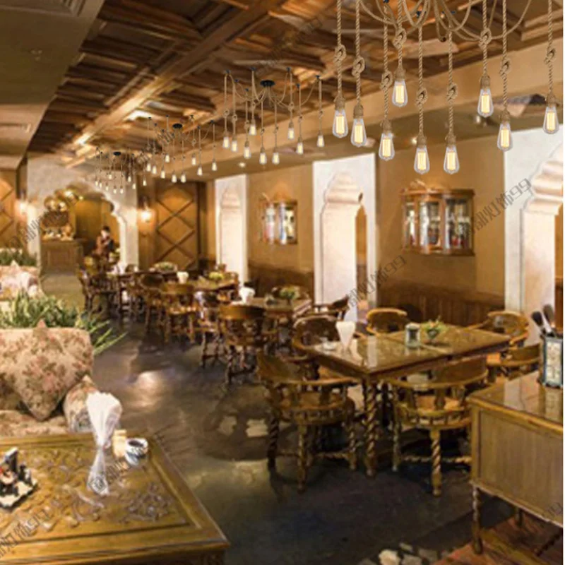 Люстра из пеньковой веревки Античная классическая Регулируемая потолочная