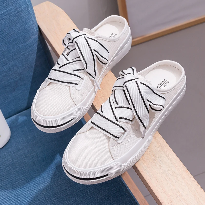 Женские парусиновые туфли без каблука белые на полунескользящей подошве Новинка