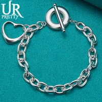 urpretty new 925 sterling silver love heart hollow ot chain bracelet for women wedding engagement party charm jewelry gift