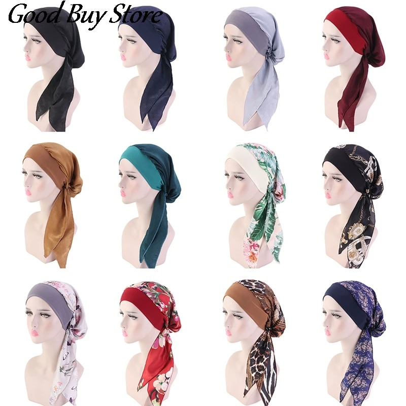 Цветочный принт Головные уборы мусульманская Underscarf со шнуровкой шляпа Ислам ic