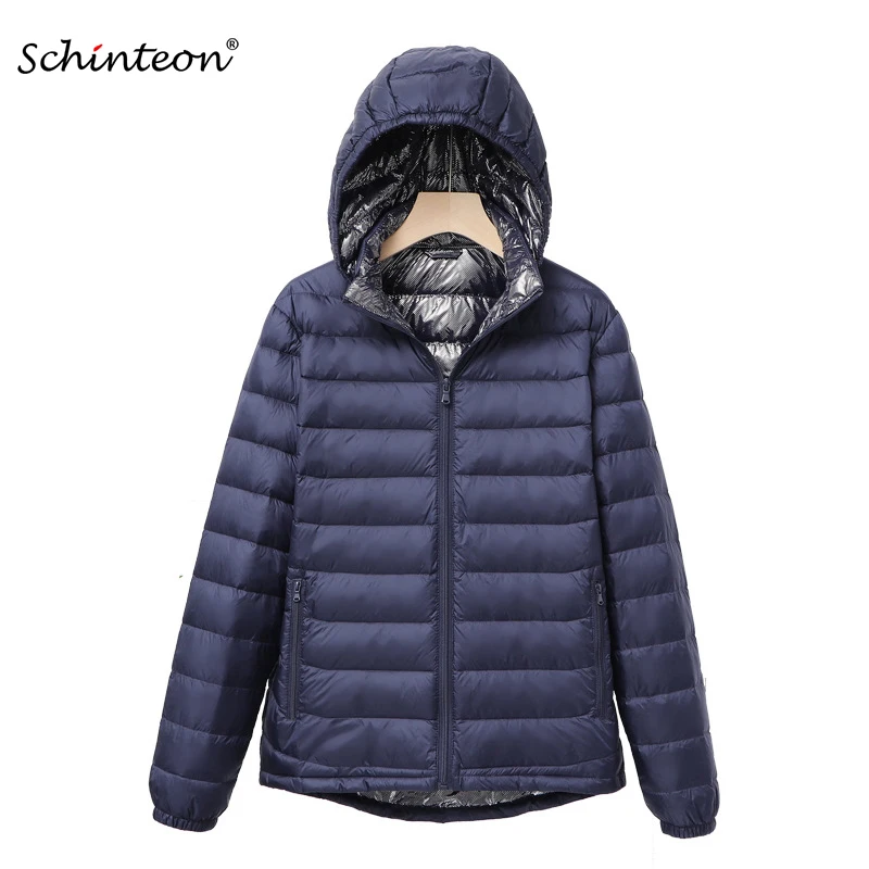 

Schinteon Light Ultra Down Jacket with Removable Hood White Duck Down Coat Bright Autumn Outwear for Women High Quality