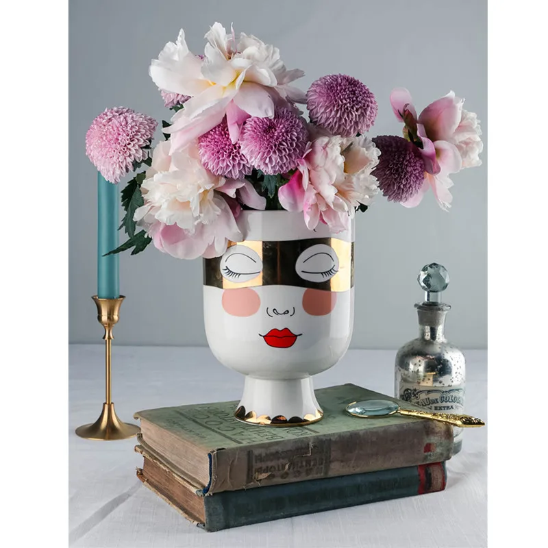 

Europe States Double-sided Expression Gold Ceramic Vase Flower Flower Arrangement Home Living Room Wine Cabinet Decor M2831
