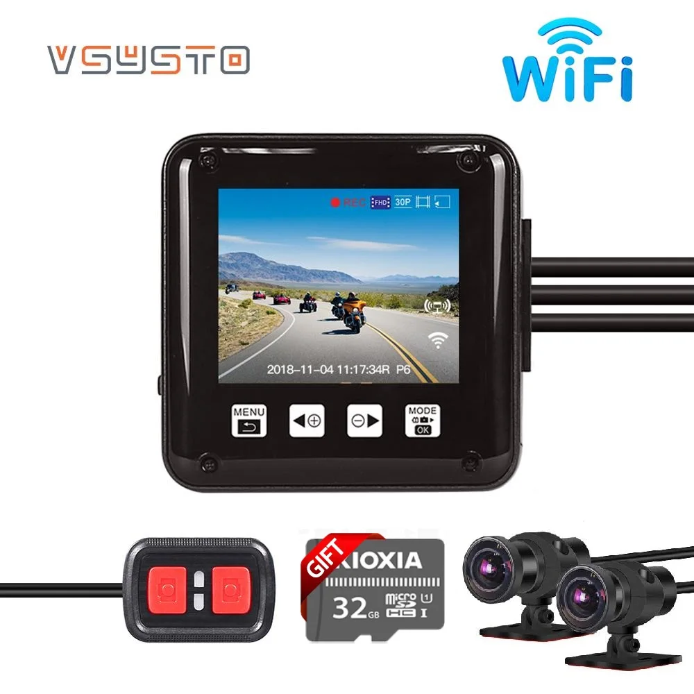 Vsysto Водонепроницаемый видеорегистраторы для мотоциклов Wi Fi Moto тире Cam1080P Full HD с sony