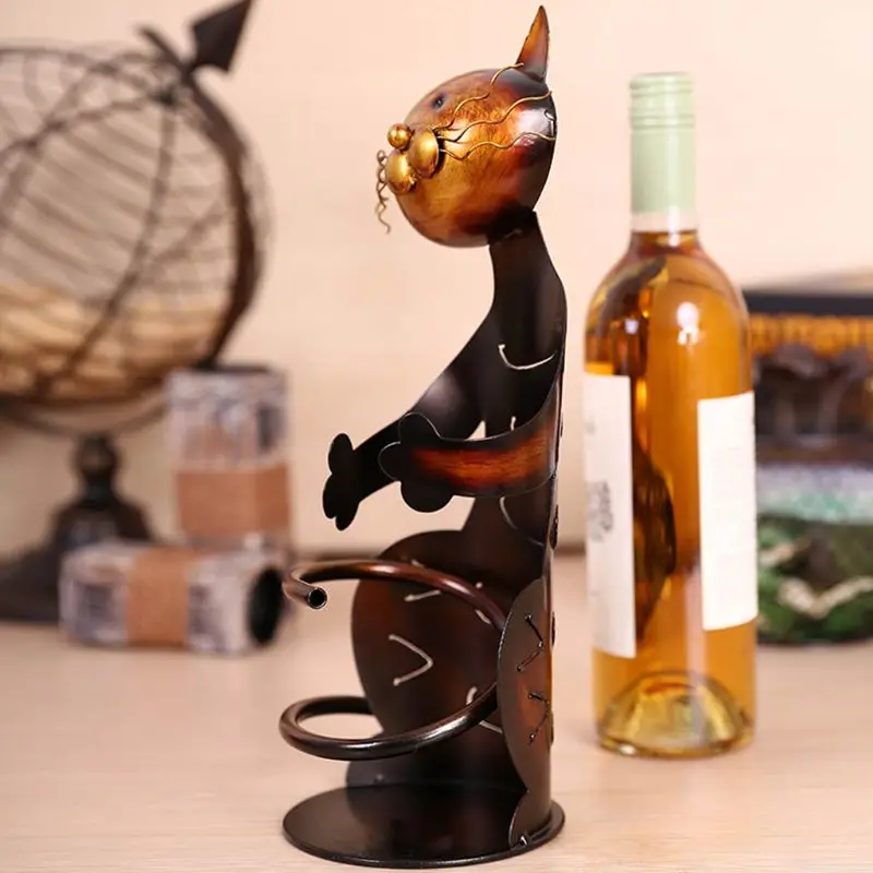 

Cat Wine Rack Holder Shelf Metal Practical Sculpture Stand Home Decoration Interior Crafts