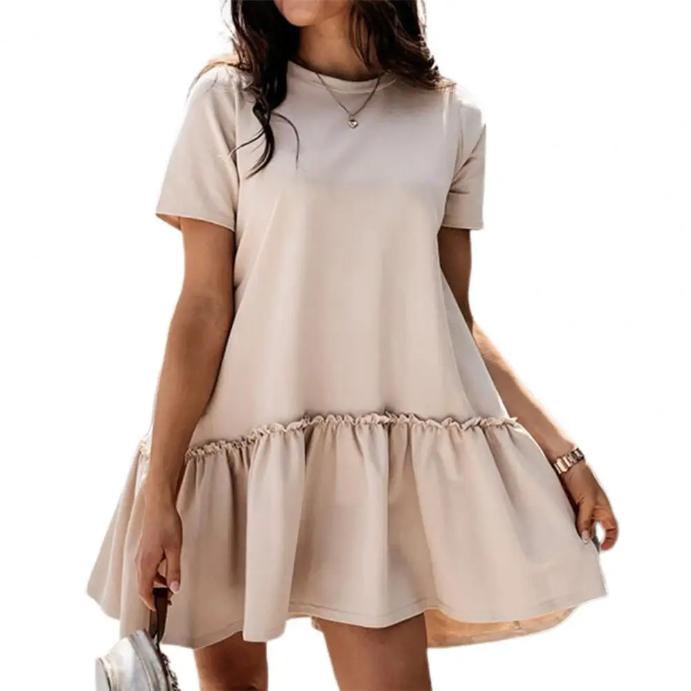 

Летнее платье с коротким рукавом, свободное женское платье с круглым вырезом для покупок, летняя одежда для женщин 2021, модное платье