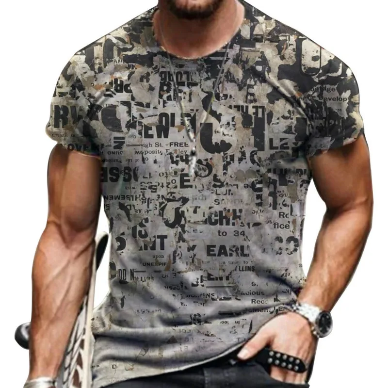

2021 men's summer short-sleeved oversized retro short-sleeved T-shirt and Harajuku ethnic style 3D printed T-shirt