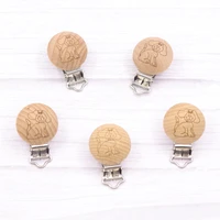 5pcs cute dog wooden pacifier clip beech pacifier clips chewable teething diy dummy clip chains baby teether nursing accessories