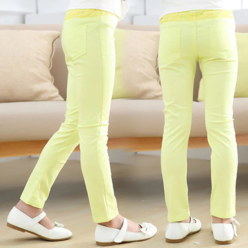 New Girls' Pencil Pants Spring And Autumn Kids Casual Solid Color Pocket Outer Wear Stretch Trousers WTP13 images - 6