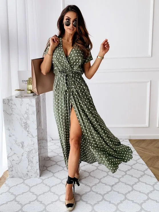 

Polka Dot Women Dresses Summer Fashion Split Boho Dress Female Casual Beach Chic Maxi Long Dresses Vestido De Mujer Dropshipping