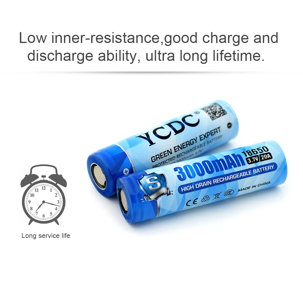 Перезаряжаемый литий ионный аккумулятор для фонарика 3 7 в 18650 3000 мАч 20