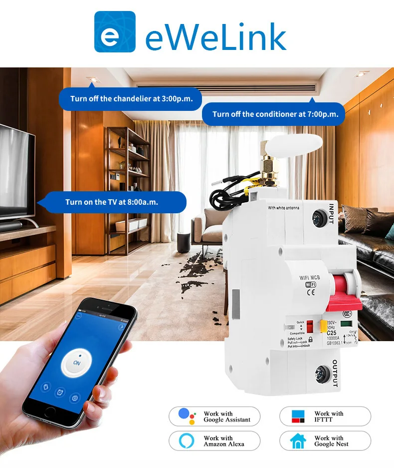 Умный автоматический выключатель eWeLink WiFi 1P для умного дома защита от короткого