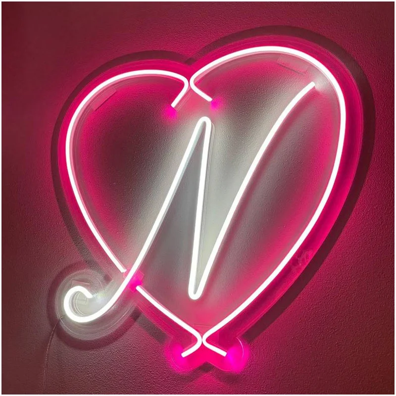 

OHANEONK Initials Neon Sign Heart Custom Name Sign For Wedding Favor Proposal Engagement Couple Gift Room Home Decor Present