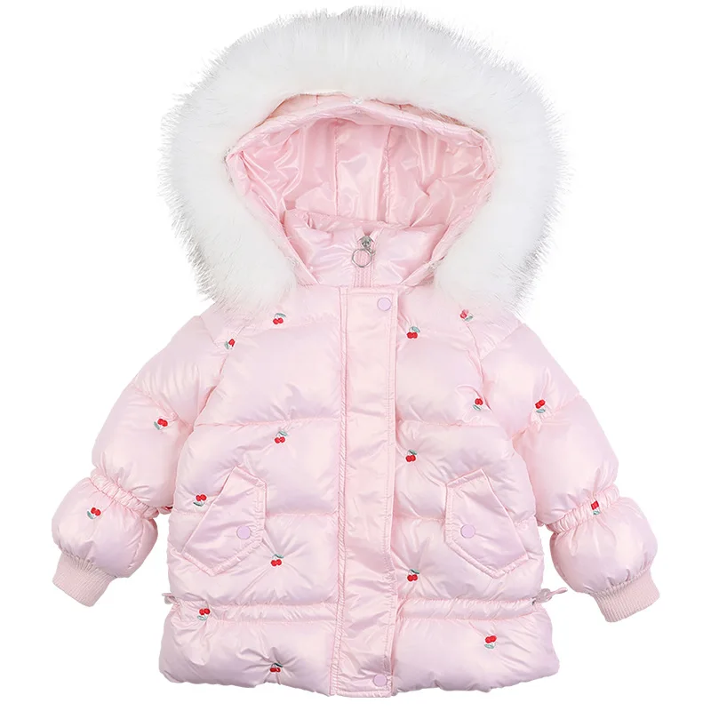 

Girls' Bright Skin Embroidered Cherry Cotton Padded Clothes Korean 2020 Winter Clothes Baby's Thickened Cotton Padded Jacket