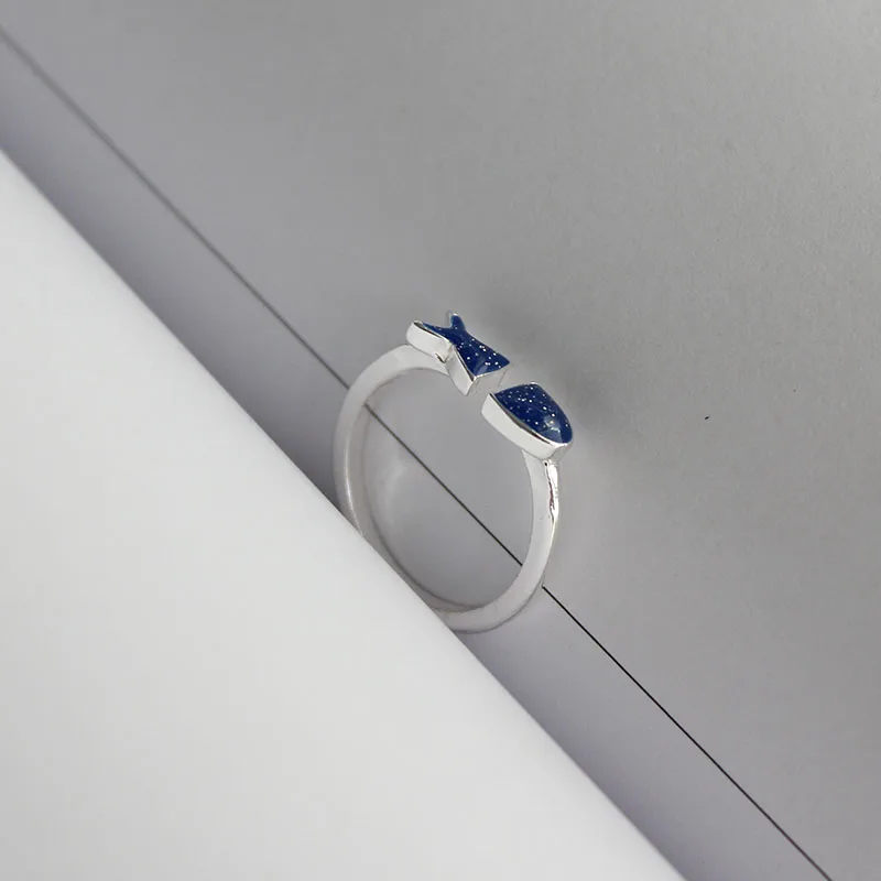 Женское кольцо SANSUMMER регулируемое с синим капельным глазури и рыбкой 2019|Кольца| |