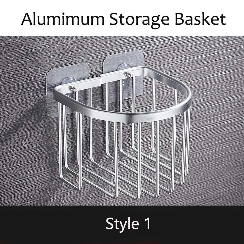 Silver Style 1 Присоска для туалетной бумаги в рулоне, держатель для шампуня, выдолбленная корзина для хранения полотенец, настенная корзина для ванной комнаты, отеля и дома - Цвет: Silver Style 1